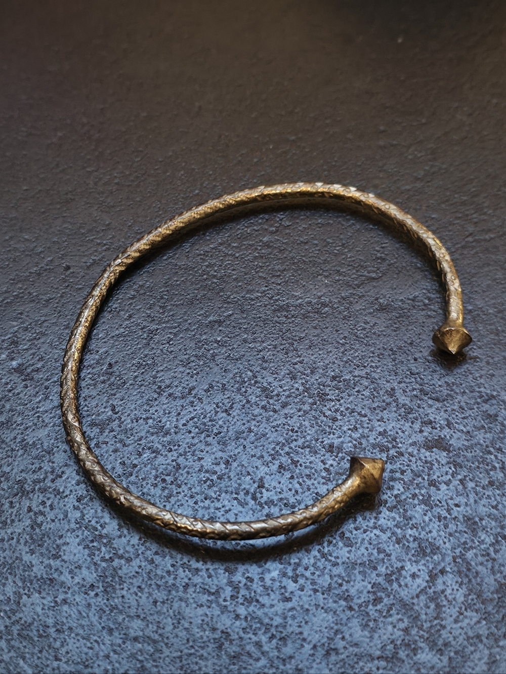 Handcrafted Bronze/Brass Cuff Bracelet Textured Penannular Design Vintage Rustic
